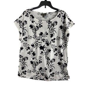 Style & Co X Small Mix Media Tee Black & White Floral Pattern Short Sleeve